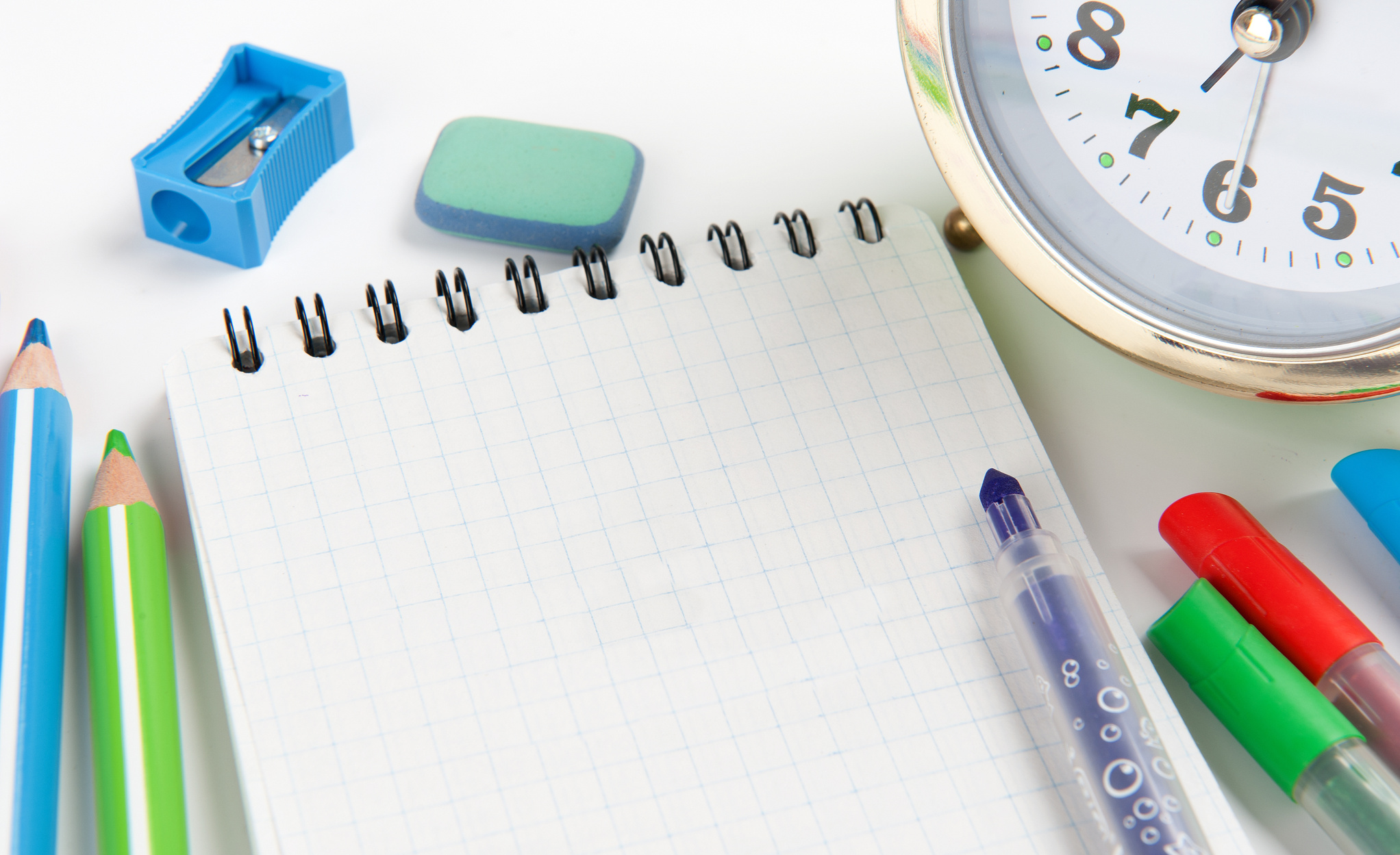 School stationery isolated over white with copyspace